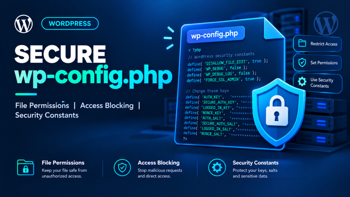 How to secure wp-config.php - guide covering file permissions, HTTP access blocking, security constants, and salt regeneration